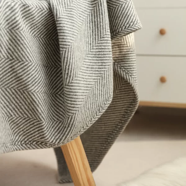 Handwoven Herringbone Stripe Wool Blanket - Image 3